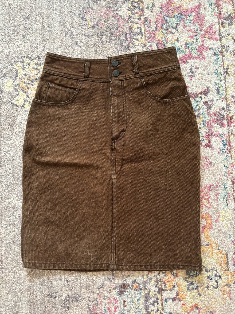 Calvin Klein Cotton Brown Denim High-Rise Pencil Skirt